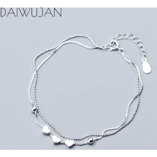 DAIWUJAN Korean Real 925 Sterling Silver Heart Beads Box Chain Bracelets Fine Jewelry For Women Romantic Party Accessories Gift