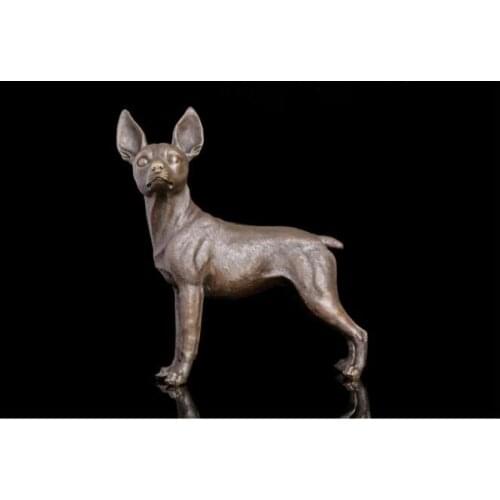 34CM -TOP COOL--2020 HOME OFFICE ROOM CLUB BAR TOP decorative art -original animal dog Hound Retro bronze sculpture art statue