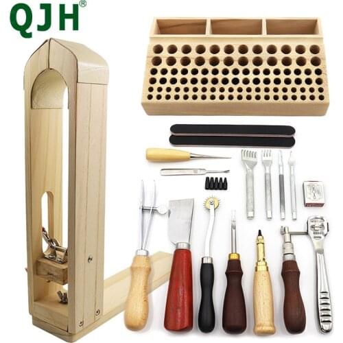 Leather Tool Storage Wood Holder, Clip Leather Wood Base, Carving Edge Polishing Tool Set, DIY Leather Craftwork Tool Supplies