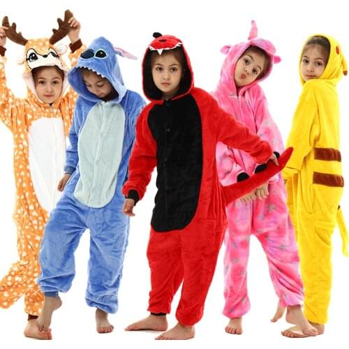 Kids Unicorn Pajamas onesie Boys Kugurumi panda Winter Flannel Pajama Kigurumi Girls Nightie Stitch unicornio Sleepwear Overalls