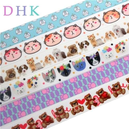 DHK 7/8'' 5yards cat dog valentine printed grosgrain Ribbon Accessory hairbow headwear decoration Wholesale OEM C1625