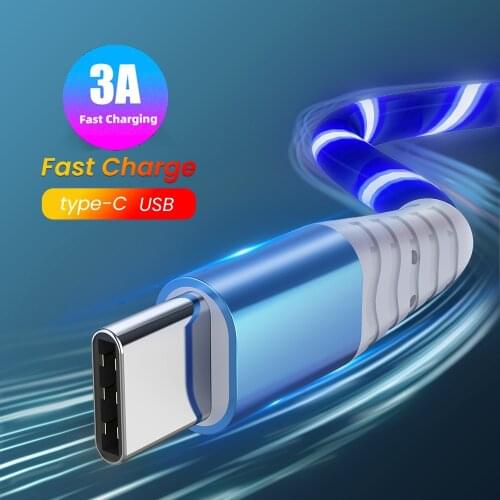 USB Type C Glowing Fast Charging Cable 3A Micro USB Type-C Data Cable For Huawei Xiaomi Samsung LED Flowing Charging Line Cord