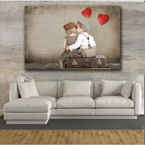 Large size Printing Oil Painting Heart Boys Little girls wall art canvas print pictures for living room and bedroom No Frame