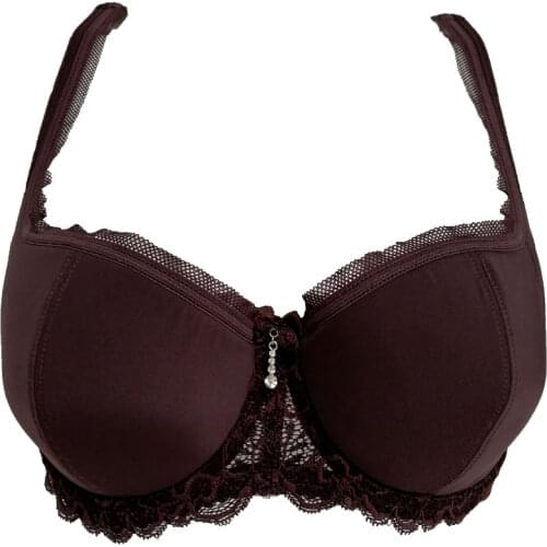 Coffee Lace Rhinestone Bowknot Underwire Sexy Demi Bra for Women 1/2 Cup Underwire Lingerie Plus size Underwears Gift BRB017C
