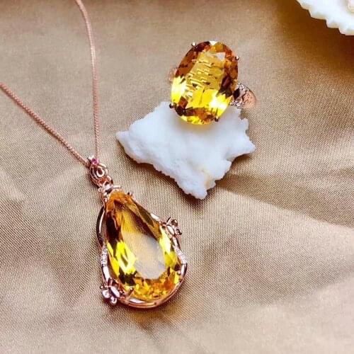 Shilovem 925 sterling silver Piezoelectric citrine Rings pendants send necklace Jewelry women trendy wedding mtzj1318z132522agj