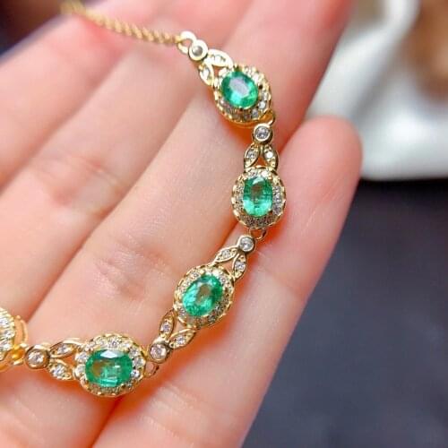 Fashion leaf sprouting S925 silver natural green Emerald gem bracelet natural gemstone bracelet women party gift fine jewelry