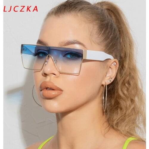 2021 Vintage Flat Top Sunglasses Men Big Frame Brand Fashion Square Shades UV Gradient Sun Glasses For Men One Piece Designer