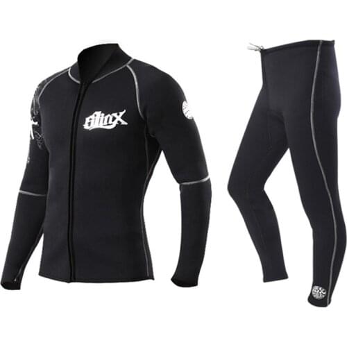 Mens Womens 3mm Neoprene Wetsuits Shirt and Pants, Two Piece Long Sleeve Full Wetsuit Top Bottoms Front Zipper Dive Suit