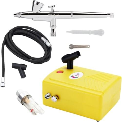 OPHIR 0.2mm Dual-Action Airbrush Kit with Mini Air Compressor for Craft Model Paint Hobby Airbrushing _AC034+AC073+AC011