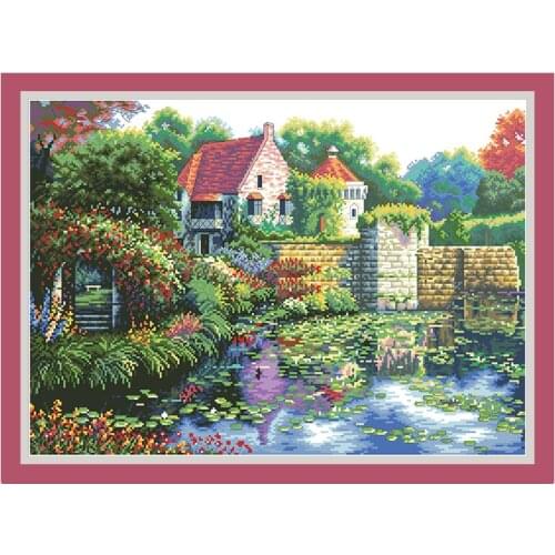 Garden Castle Counted Cross Stitch Embroidery Complete Kit Printed Cloth Animal Needlework Set 11CT 14CT Diy Handmade Home Decor