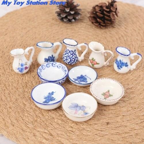 New 2Pcs Dollhouse Miniature Porcelain Water Pot Washbasin Set For Dollhouse Decals New
