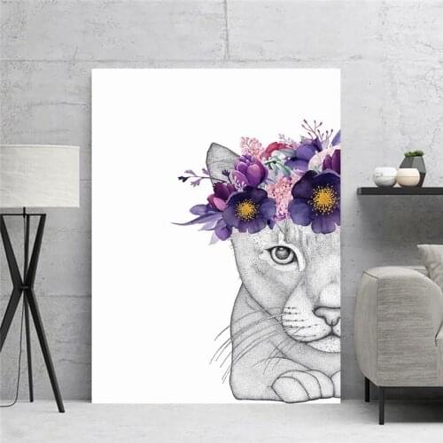 Canvas Wall Art HD Prints Lion With A Wreath On His Head Poster Cute Home Decoration Painting For Bedroom Modular Pictures Frame