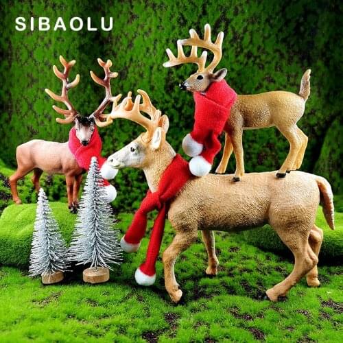 New Christmas Deer Tree Scarf Elk figurine Animal model toys set home decor miniature fairy garden decoration accessories modern