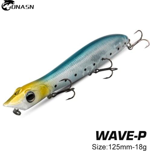 ONASN WAVE-P New Popper Fishing Lures Floating Top water 125mm Pencil Hard Baits Good Action Wobblers Fishing For Sea Bass Pike