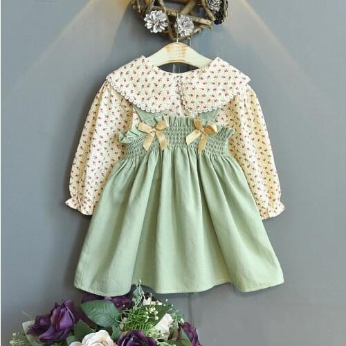 Fall Girls Clothes 2021 Spring Autumn New Long-sleeved Lapel Shirt & Suspender Skirt Two-piece Sets Baby Girls Clothes 2-6Y