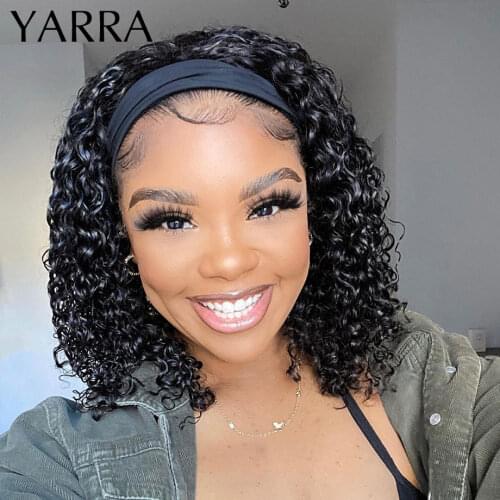 Headband Wig Human Hair Kinky Curly Short Wigs for Black Women Glueless Cool for Summer Mongolian Kinky Curly Headband Wig Yarra