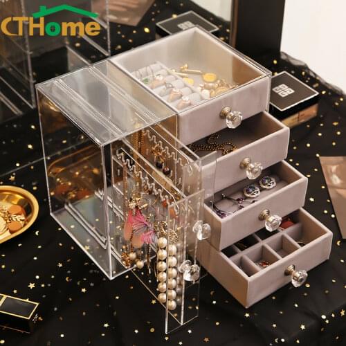 CTHome Drawer Type Plastic Jewelry Storage Box Transparent Finishing Makeup Organizer Earrings Display Stand Rack Bracelet