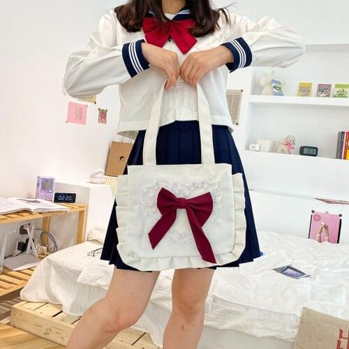Bowknot shoulder bag Japanese lace jk uniform college style small bag Harajuku student two-dimensional anime style handbag