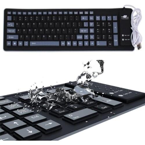 103 Keys Foldable Silicone Keyboard Flexible Keyboard USB Wired Portable Waterproof Silicon Keyboard for PC/PC/Notebook/Laptop