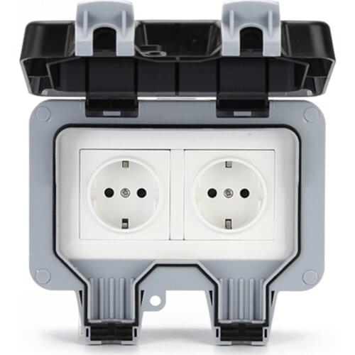 IP66 Weatherproof Waterproof Outdoor Wall Power Socket 16A Double Electrical Sockets Grounded AC 110-220V