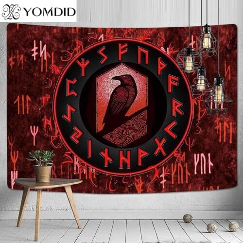 Raven Tapestry Mysterious Meditation Psychedelic Runes Art Wall Hanging Tapestries Abstract Blanket for Living Room Decor