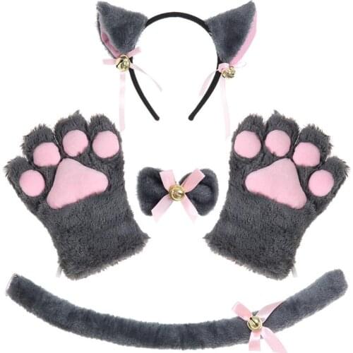 Cat Ears Kitten Tail Ears Cosplay Collar Paws Cat Paw Gloves Kit For Halloween Accessory Hairwear Hairband Ears Neko Fantasy Set