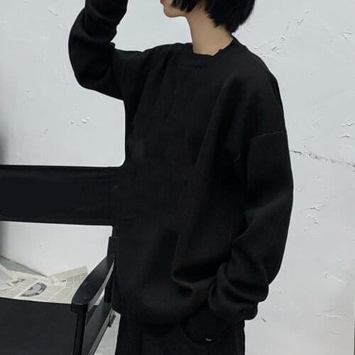 Unisex Autumn Winter Gothic Punk Skull Pattern Long Sleeve Loose Knitted Sweater Black Korean Harajuku Loose Streetwear Sweater
