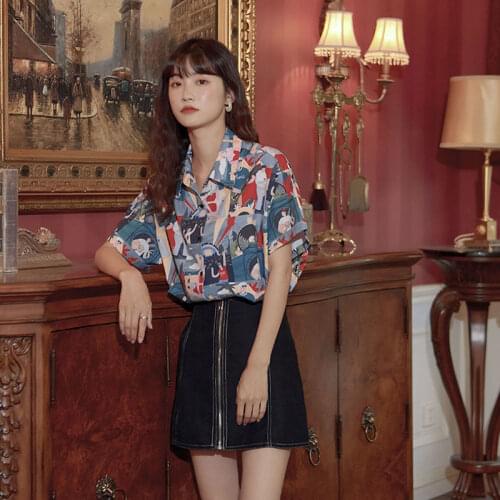 XEJ Vintage Shirt Summer 2021 Womens Clothing Hawaiian Shirt Chiffon Blouse for Women Shirts with Short Sleeve Tops for Women