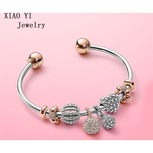 XIAOYI 2020 new S925 Hollow-out heart set ball pendant open bracelet elegant fashion high quality valentines day gift female