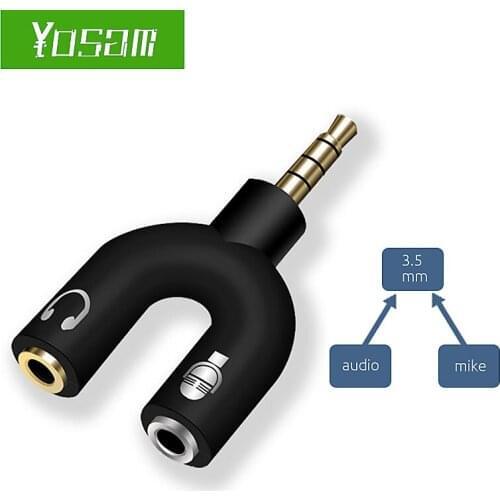 YOSAM Audio 3.5mm Splitter Stereo Plug U-shaped Stereo Audio Microphone and Headphone Splitter Adapter for Smart Phone Computer