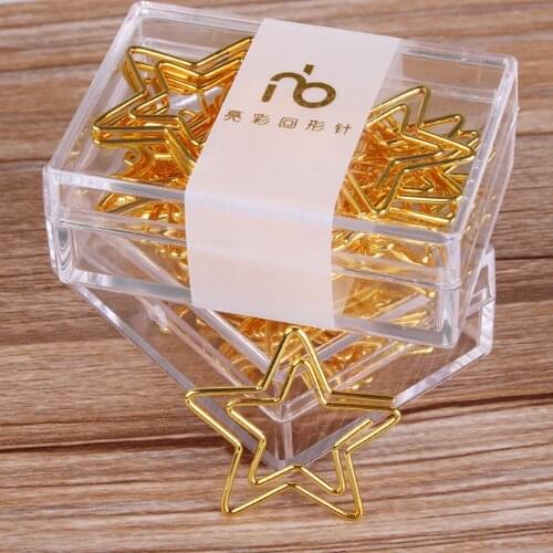 12 Pcs/box Gold Five Pointed Star Paper Clips Metal Bookmark Note Memo Clip Student Office Stationery Supply