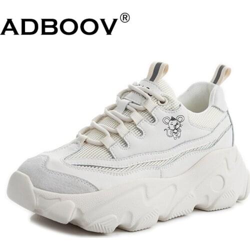 ADBOOV Mouse Print Platform Sneakers Women PU Leather Chunky Shoes Sapato Feminino