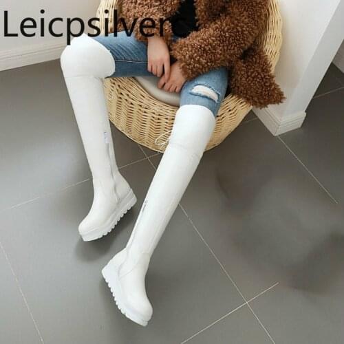 Womens Boots New Autumn And Winter fashion zipper Wedge mid heel Womens Over the knee boots plus size 34-43 Heel Height 4.5cm