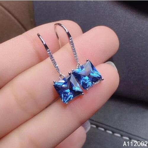 KJJEAXCMY fine jewelry natural blue topaz 925 sterling silver women earrings support test classic