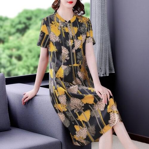 2021 Summer New Red Satin 5XL Plus Size Midi Dress Women Elegant Print Mulberry Silk Vintage Dress Casual Bodycon Party Vestidos