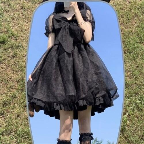 Gothic Lolita Victorian Dress Women Japanese Sweet Lace Up Bow Fairy Dress Female Summer Vintage Kawaii Wedding Party Dress 2021