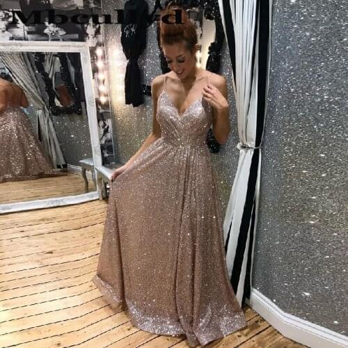 Mbcullyd Charming Sequined Prom Dresses Long 2020 Formal A-line Evening Party Gowns Sexy Backless vestidos de fiesta de noche