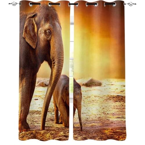 Animal African Elephant Curtain For Kitchen Living Room Bedroom Curtains Home Decoration Window Treatments Drapes