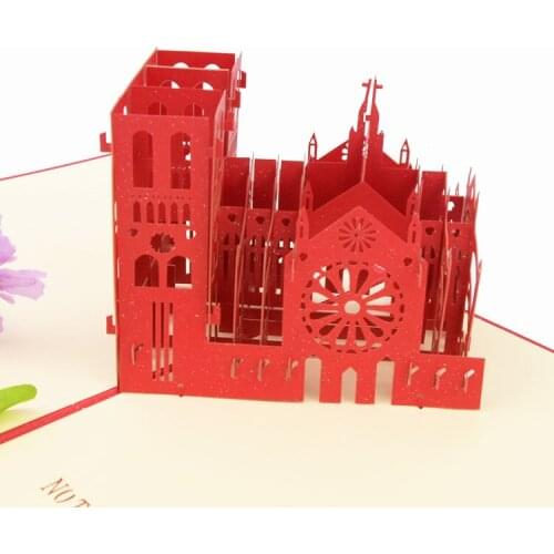 10pcs Notre Dame De Paris 3D Three-Dimensional Creativity Laser Hollow Architecture Paper Carving Greeting Greeting card