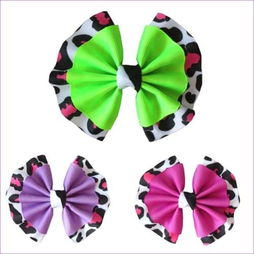 100 BLESSING Girl 4" Fan Hair Bow Clip Colorful Leopard Line Accessories