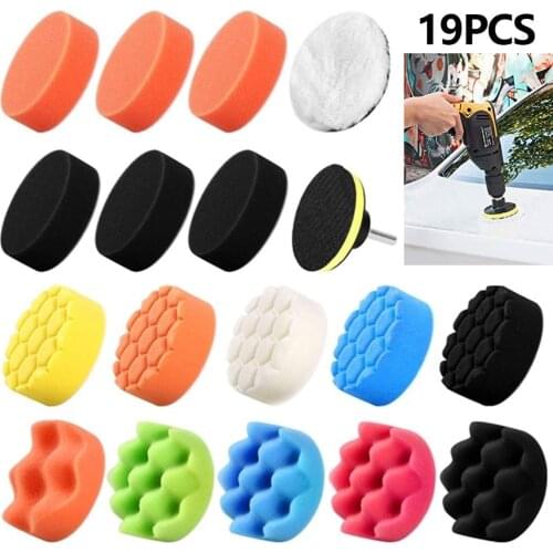 19PCS Buffing Pad Set Thread 3 inch Auto Car Polishing pad Kit for Car Polisher + Drill Adaptor M10 Power Tools Accessories