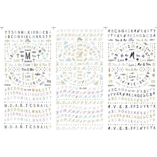 3 PACK/ LOT WATER TRANSFER DECAL NAIL ART NAIL STICKER ALPHABET LETTER YE339-341