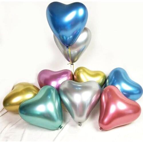 50PCS 10 Inch Balloon Accessories Metal Chrome Latex Love Balloon Thickened Heart Shaped Confession Decorative Balloon