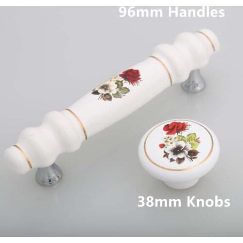 96mm Modern rural ceramic dresser kitchen cabinet handles pulls knobs white silver drawer knobs pulls handles porcelian handles