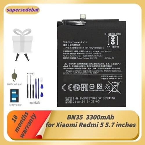 Supersedebat BN35 Rechargeable Battery for Redmi 5 Batterie Bateria for Xiaomi Redmi 5 5.7 Inches Batteries Phone Repair Tools