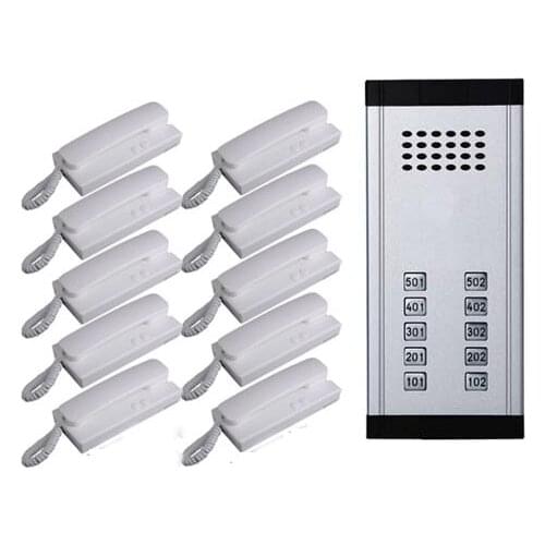 10 Buttons Direct Press Key Audio Door Phone Home Intercom Audio Doorbell for 10 apartments, 2-wired audio intercom system