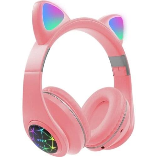M2 Cut Cat On-Ear Wireless Headphones HIFI TF Card AUX-In Luminous Foldable Head-Mounted Headset with Mic 2021NEW Creative Gift
