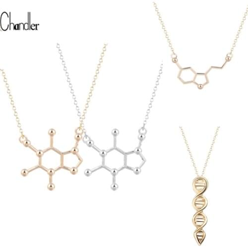 Chandler Gold Color Plated Serotonin Molecule Chemistry DNA Necklace & Pendant For Women Fashion Jewelry Drop Shipping