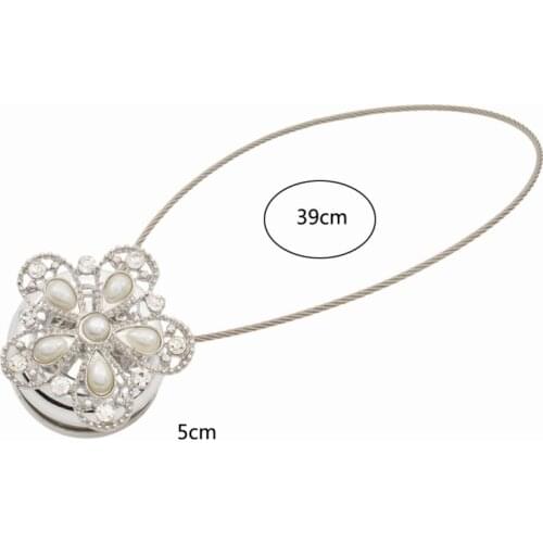 Chzimade Flower Shaped Silver Pearl Crystal Magnetic Tiebacks Curtain Window Buckle