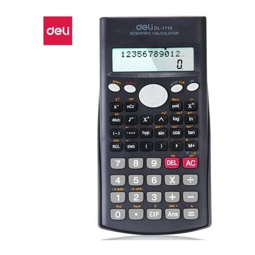 Deli 1710 Large Screen Double Line Display Sliding Protective Cover Design Function Calculator Examination Science Calculator